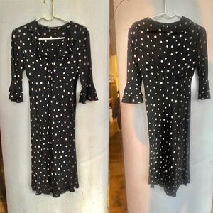 Black and Cream Polka Dot Silk Tahari Dress - Size XS